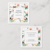 Carte De Visite Carré Élégant motif floral Seamstress (Devant / Derrière)
