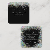 Carte De Visite Carré Elégant noir avec Parties scintillant argent (Devant / Derrière)