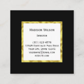 Carte De Visite Carré Élégant Noir Blanc et Or Nom Monogramme (Dos)