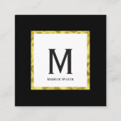 Carte De Visite Carré Élégant Noir Blanc et Or Nom Monogramme (Devant)