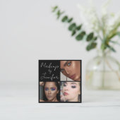 Carte De Visite Carré Élégant noir blanc Script 3 maquillage photo (Debout devant)