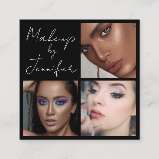 Carte De Visite Carré Élégant noir blanc Script 3 maquillage photo (Devant)