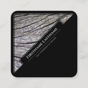 Carte De Visite Carré Elégant noir encadré de bois de style grain