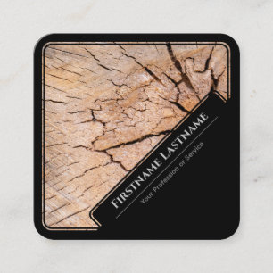 Carte De Visite Carré Elégant noir encadré de bois de style grain