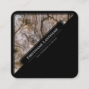 Carte De Visite Carré Elégant noir encadré de bois de style grain