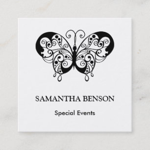 Carte De Visite Carré Élégant noir et blanc de papillon vintage