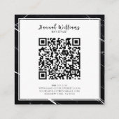 Carte De Visite Carré Elégant noir et blanc Qr Code Marbre Abstrait (Dos)