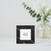 Carte De Visite Carré Elégant noir et blanc Qr Code Marbre Abstrait (Debout devant)