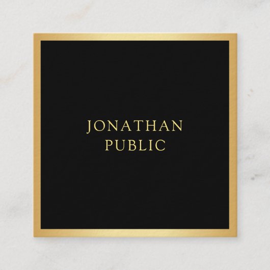 Carte De Visite Carré Élégant Noir Et Or Modèle Moderne Simple (Devant)