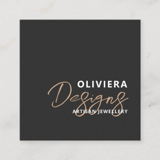 Carte De Visite Carré Élégant noir moderne Calligraphie Script QR Code (Devant)