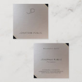 Carte De Visite Carré Elégant or argent Monogramme moderne Modèle Luxe (Devant / Derrière)