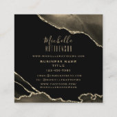 Carte De Visite Carré Élégant or noir Agate Marbre Script (Dos)