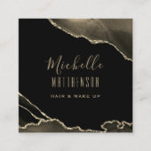 Carte De Visite Carré Élégant or noir Agate Marbre Script (Devant)