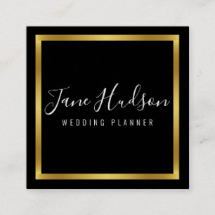 Carte De Visite Carré Elégant Or Noir Minimaliste Modifiable 2.5x2.5 Sq