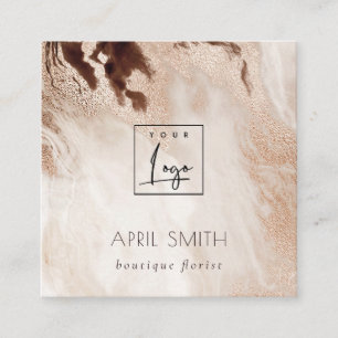 Carte De Visite Carré Élégant or Parties scintillant Agate Marbre QR Cod