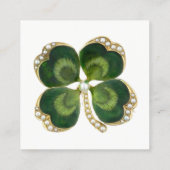 Carte De Visite Carré ÉLÉGANT OR VERT SHAMROCK JEWEL ET PERLES Blanc (Dos)