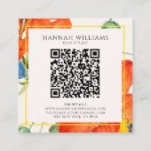 Carte De Visite Carré Elégant Orange QR Code Aquarelle Floral (Dos)