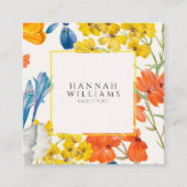 Carte De Visite Carré Elégant Orange QR Code motif floral moderne (Devant)