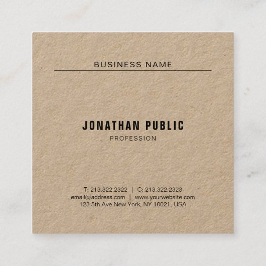 Carte De Visite Carré Élégant papier Kraft réel Simple moderne minimalis (Dos)