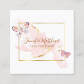 Carte De Visite Carré Elégant Papillon bleu or Aquarelle (Devant)