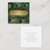 Carte De Visite Carré Elégant Peacock Feathers Faux Metallic Gold (Devant / Derrière)