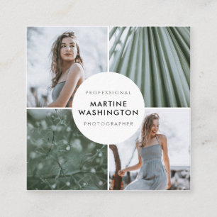 Carte De Visite Carré Elégant photographe de frontière blanche minimalis