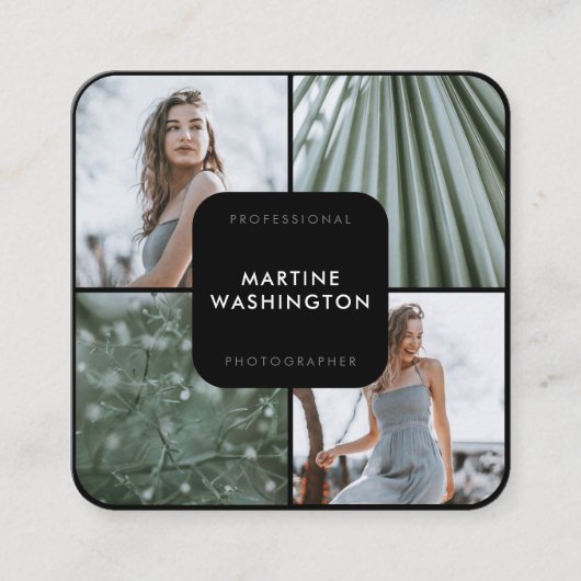 Carte De Visite Carré Élégant photographe de la frontière noire moderne  (Devant)