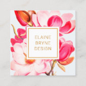 Carte De Visite Carré Elégant Pink Magnolia Aquarelle Floral Carré Bus (Devant)
