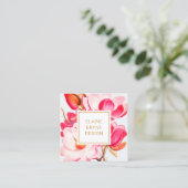 Carte De Visite Carré Elégant Pink Magnolia Aquarelle Floral Carré Bus (Debout devant)