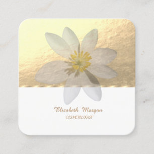 Carte De Visite Carré Élégant professionnel, Faux Gold, White Daisy