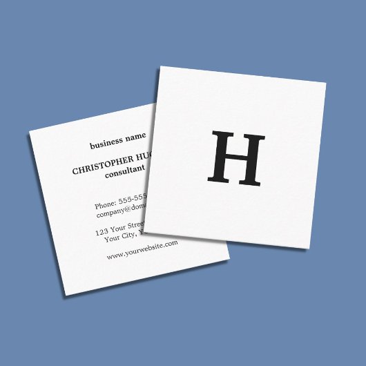 Carte De Visite Carré Élégant professionnel minimal noir blanc monogramm