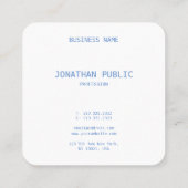 Carte De Visite Carré Élégant professionnel moderne Modèle bleu blanc (Dos)