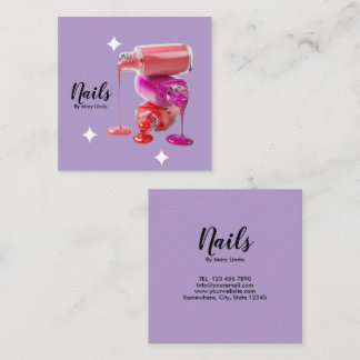 Carte De Visite Carré Elegant Purple Nail Technician