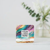 Carte De Visite Carré Elegant Rainbow Agate gold Glitter & QR Code Logo (Debout devant)