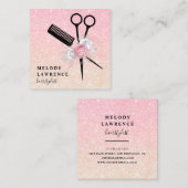 Carte De Visite Carré Elégant rose à l'ombre ciseaux dorés peigne coiffe (Devant / Derrière)