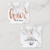 Carte De Visite Carré Elégant rose ciseaux de marbre doré coiffeuse (Devant / Derrière)