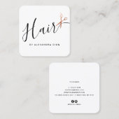 Carte De Visite Carré Elégant rose en cuivre ciseaux en or coiffeuse (Devant / Derrière)