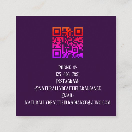 Carte De Visite Carré Elégant rose violet aquarelle Esthétique & QR (Dos)