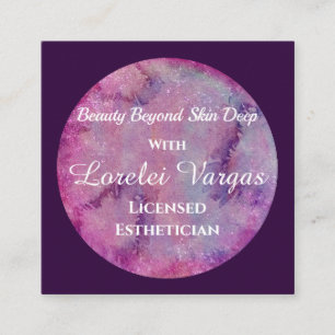 Carte De Visite Carré Elégant rose violet aquarelle Esthétique & QR