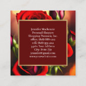 Carte De Visite Carré Elégant Rouge Roses Or (Dos)