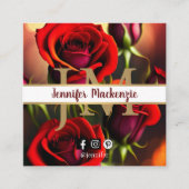 Carte De Visite Carré Elégant Rouge Roses Or (Devant)