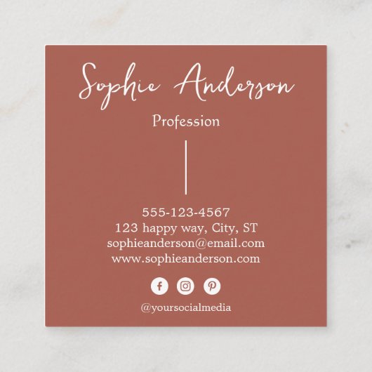 Carte De Visite Carré Elegant Rust Terracotta Script with Bow        (Dos)