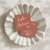 Carte De Visite Carré Elegant Rust Terracotta Script with Bow       