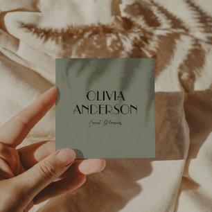 Carte De Visite Carré Élégant Sage Green Neutre Boho Moderne Unique