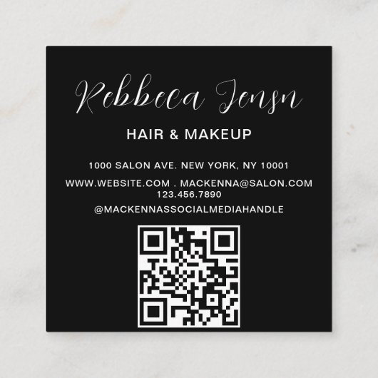 Carte De Visite Carré Elégant salon de beauté moderne noir 3 Photo (Dos)