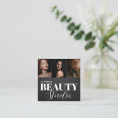 Carte De Visite Carré Elégant salon de beauté moderne noir 3 Photo (Debout devant)