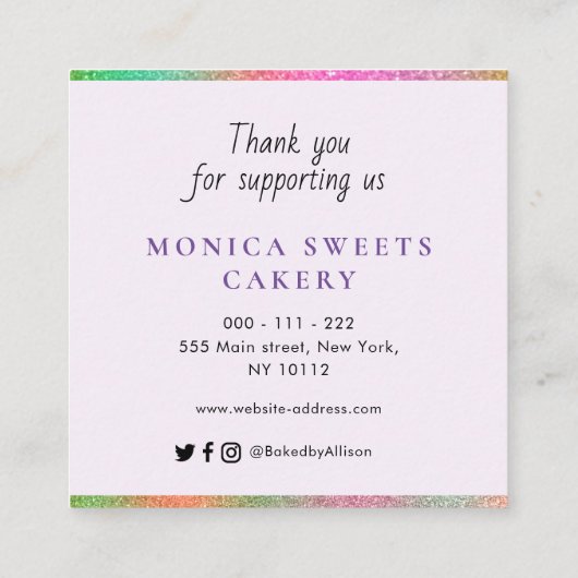 Carte De Visite Carré Élégant script merci (Dos)