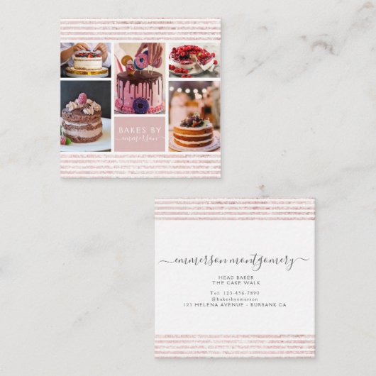 Carte De Visite Carré Élégant Script Parties scintillant rose Photo Coll (Devant / Derrière)