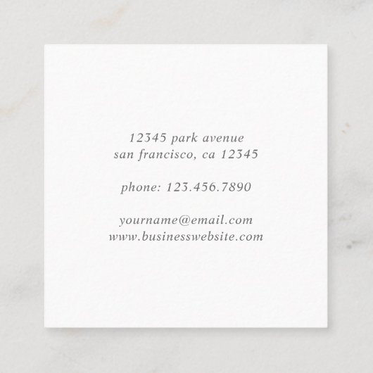 Carte De Visite Carré Élégant Script Simple Rustique Verdure Botanique (Dos)