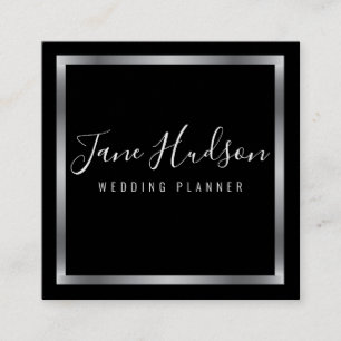 Carte De Visite Carré Élégant Silver minimaliste noir modifiable